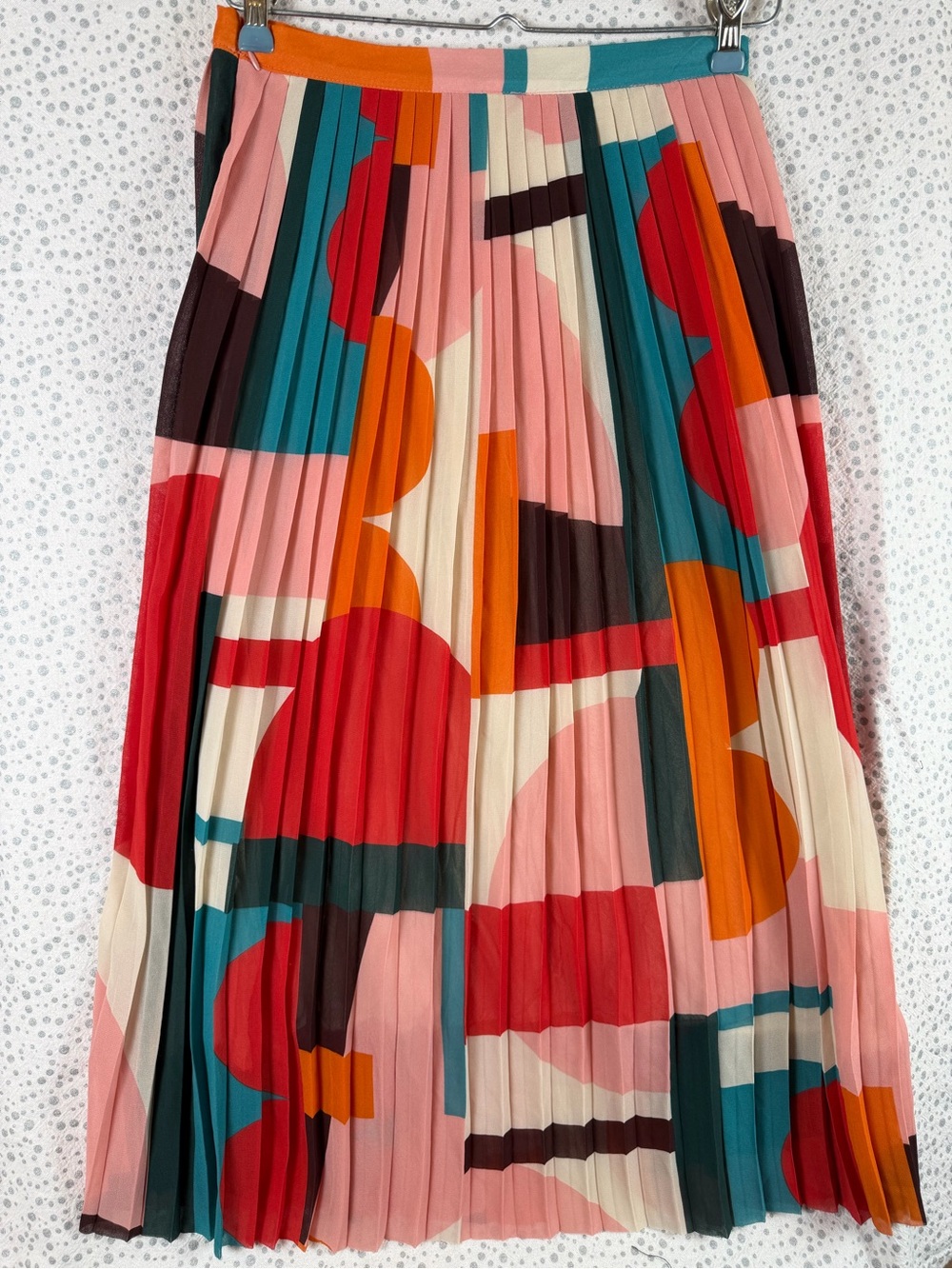 Anthropologie Pleated Midi Skirt in Pink, Red, Teal & Orange Size 2